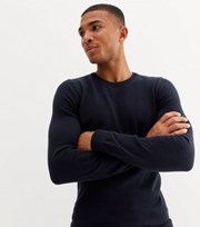 New Look Navy Fine Knit Crew Neck Muscle Fit Jumper